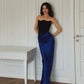 Black blue fashion unique design strapless long satin ball gown evening dress nv2958