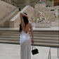 White simple elegant spaghetti strap satin long ball gown evening dress party dress nv2385