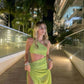 Green asymmetric cutout off shoulder mini dress gown evening gown party dress nv1877