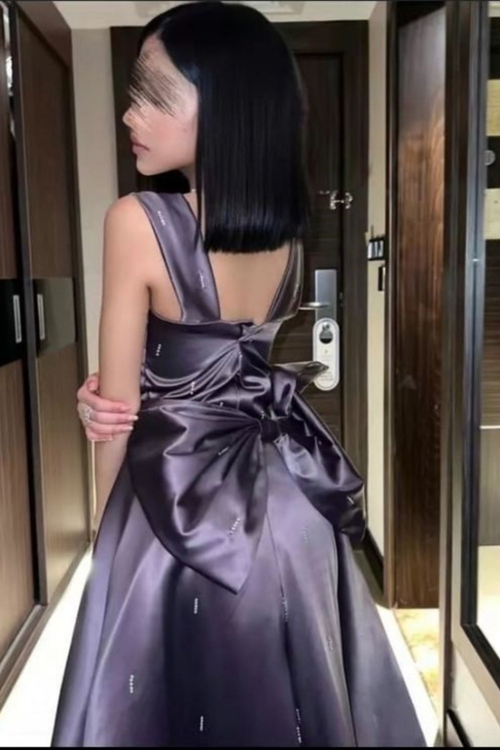 Purple Wide Straps Back Bow Elegant Midi Satin Ball Gown Evening Dress Party Dress Homecoming Dress nv3175