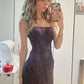 Robe de soirée longue en satin à bretelles spaghetti, magnifique, brillante, exquise, perlée, élégante, sexy, fendue dans le dos, violet, nv3271