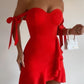 Red lace-up sweetheart neckline bow strap spaghetti strap short mini homecoming dress party dress evening dress nv2331