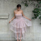 Pink Spaghetti Strap Fashion Short Tulle Prom Dress Evening Dress Homecoming Dress Party Dress nv3012