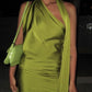 Pear green asymmetric neckline halter neck backless exquisite mini dress evening gown prom dress cocktail ball gown nv1810