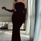 Black stylish sexy mermaid chic off-shoulder elegant dress up velvet long ball gown party dress evening gown with gloves nv2508