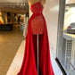 Red one shoulder stylish sequined beaded long ball gown evening dress nv2880