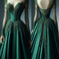 Green gorgeous exquisite beaded lace sweetheart neckline long satin elegant ball gown evening dress nv3393