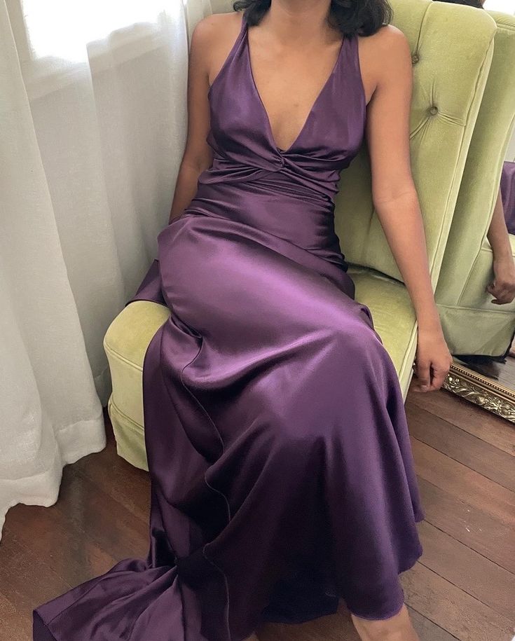 Robe de soirée longue violette élégante à col en V et dos nu, style sirène, vintage, robe de bal, robe de soirée, robe de soirée nv2622