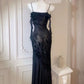 Black Spaghetti Strap Lace Mermaid Sexy Long Evening Dress Prom Dress Party Dress nv1985