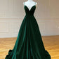 Simple A-Line Velvet Green Long Prom Dress, Green Long Formal Dress nv1518