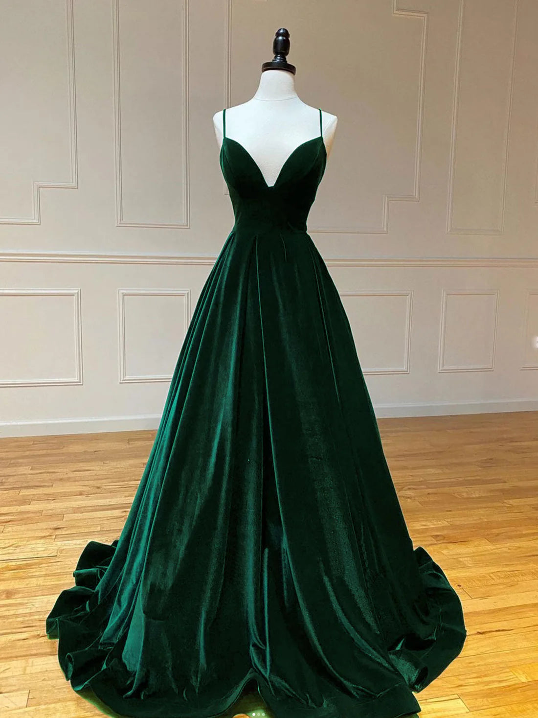 Simple A-Line Velvet Green Long Prom Dress, Green Long Formal Dress nv1518