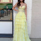 Yellow Sweetheart Neck Chiffon Lace Long Prom Dress, Yellow Formal Dress nv1521