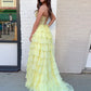 Yellow Sweetheart Neck Chiffon Lace Long Prom Dress, Yellow Formal Dress nv1521