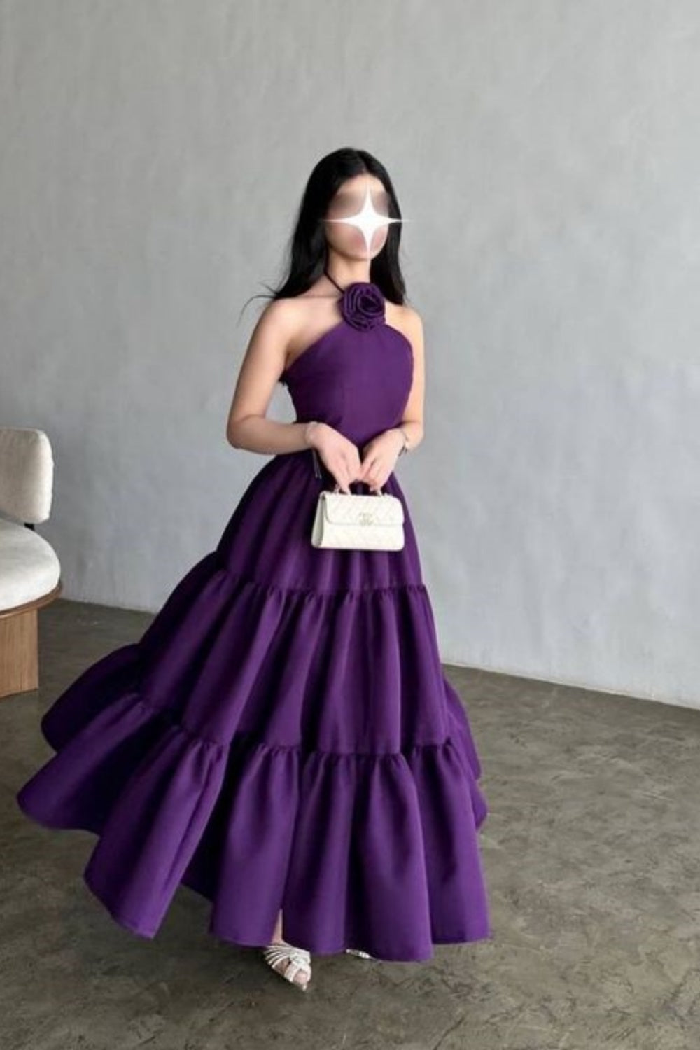 Purple Strap Fashion Long Satin Ball Gown Evening Dress nv3150