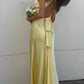 Yellow V-neck backless fashion elegant long satin ball gown evening dress wedding guest party dress nv2013