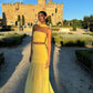 Yellow fashion simple off-shoulder waist flowing long ball gown evening dress party dress nv2300