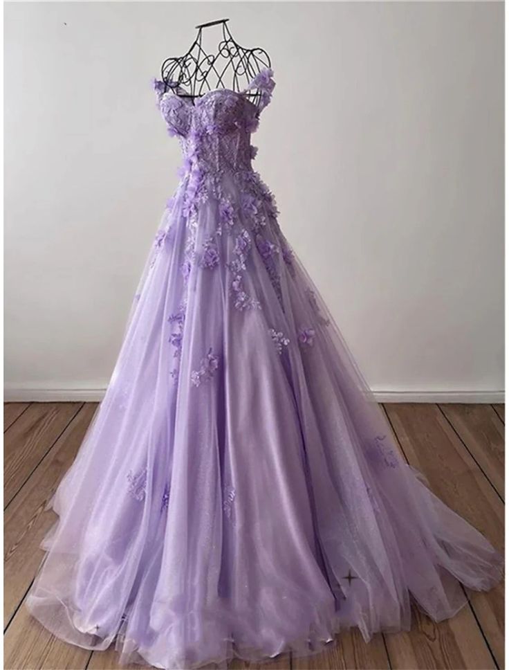 Robe de soirée longue élégante en tulle rose/violet/rouge à fleurs exquises et à épaules dénudées nv3306