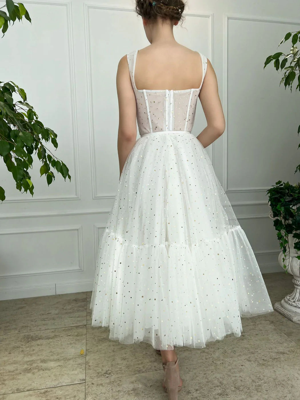 ivory sweetheart neck tea length prom dress ivory formal dress nv1533