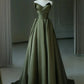 A-Line V Neck Satin Green Long Prom Dress, Green Long Evening Dress nv1604