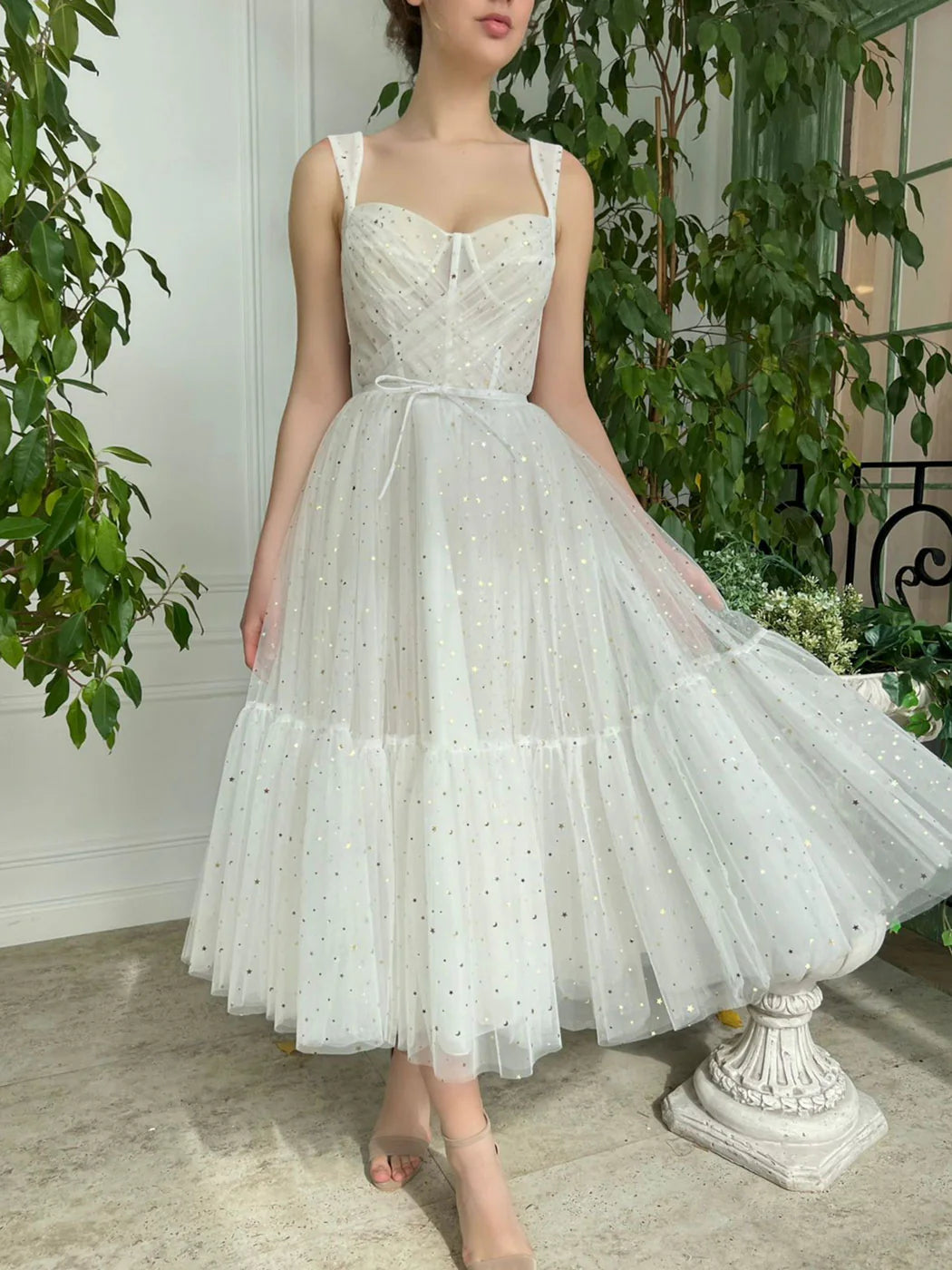 ivory sweetheart neck tea length prom dress ivory formal dress nv1533