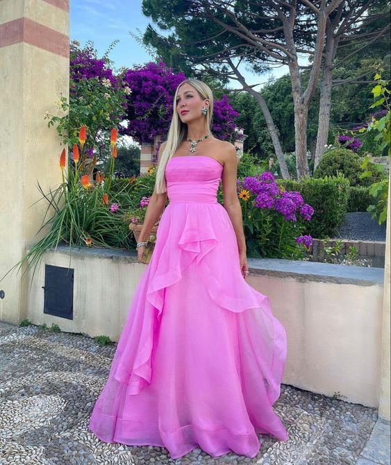 Pink Simple Elegant Off Shoulder Tulle A-Line Maxi Formal Prom Gown Evening Gown Party Dress nv2569