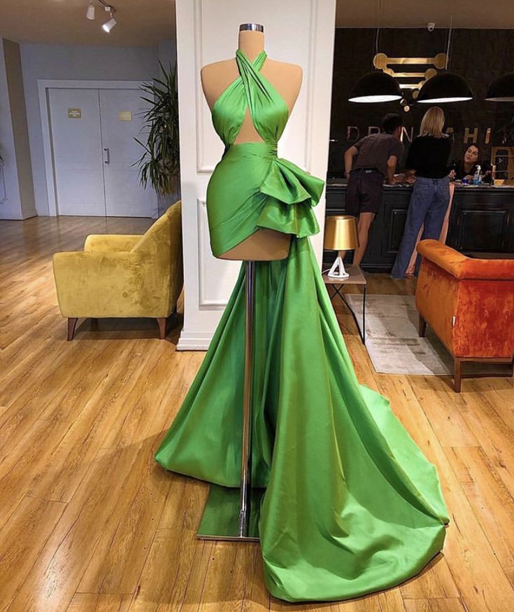 Robe de soirée longue, courte, sexy, élégante, col croisé, verte, nv3277