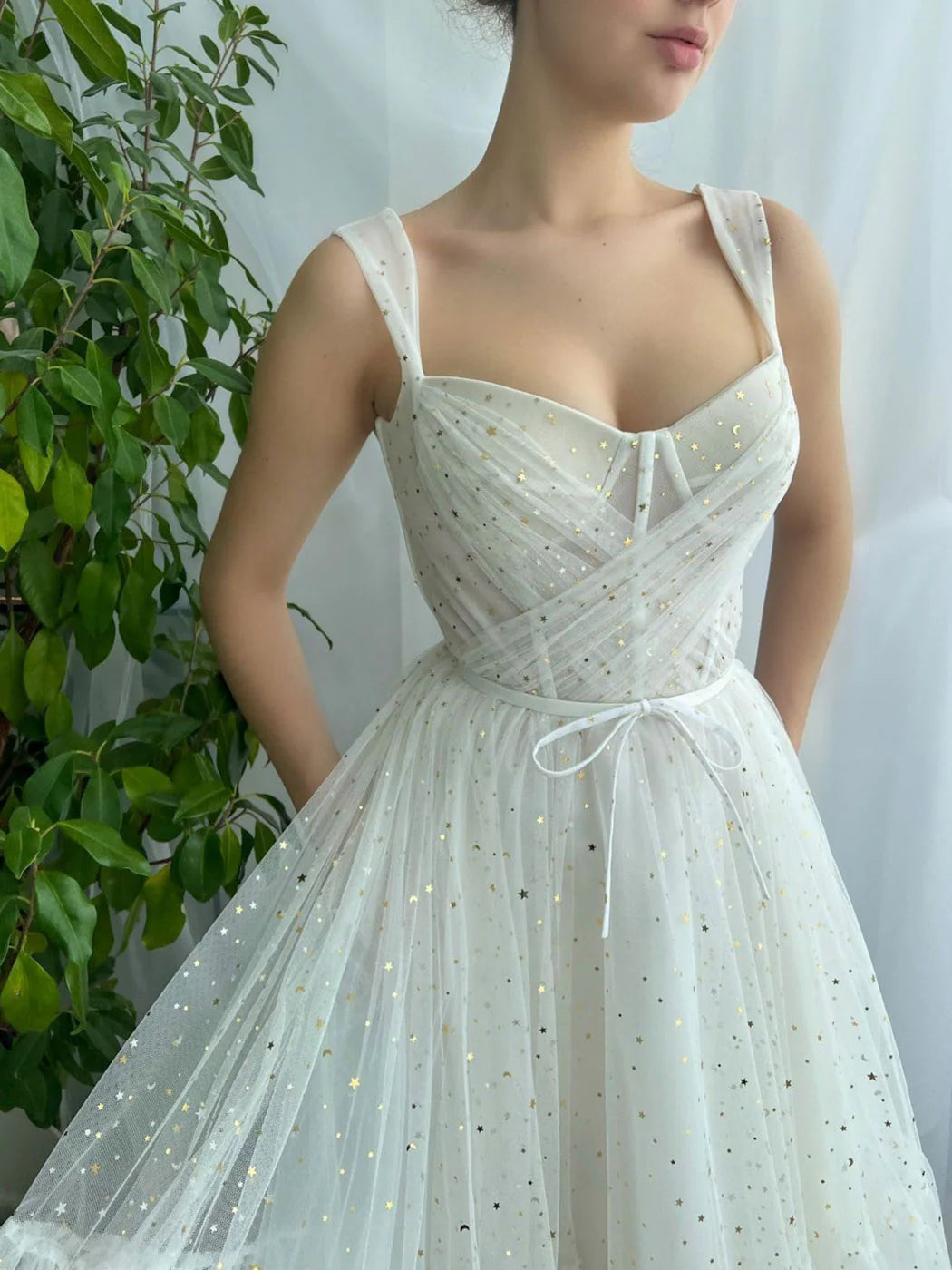 ivory sweetheart neck tea length prom dress ivory formal dress nv1533