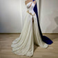 White elegant long slit satin ball gown evening dress nv2977