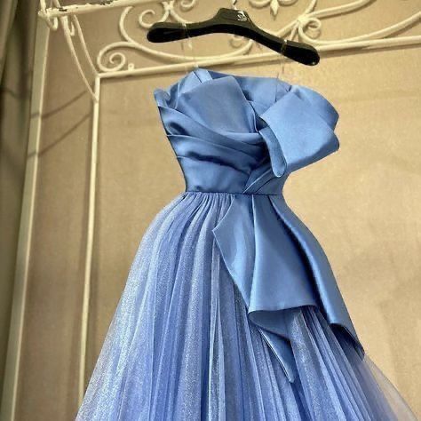 Blue spaghetti straps stylish elegant long satin tulle ball gown evening dress party dress nv3026