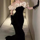 Black velvet off-the-shoulder ruffled neckline long mermaid slim elegant ball gown evening dress nv3180