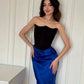 Black blue fashion unique design strapless long satin ball gown evening dress nv2958