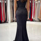 Stunning Satin Long Prom Dress Side Slit Evening Dress Blacknv1613