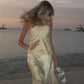 Yellow stylish elegant two-piece long satin ball gown evening dress seaside holiday party dress nv3596