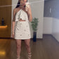 White Fashion Lace Up Suspender Skirt with Rhinestones Two Piece Suit Short Mini Homecoming Dress Party Dress Evening Dress nv2364