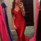 Red Sexy Spaghetti Strap V Neck Sleeveless Mermaid Satin Long Trailing Ball Gown Evening Dress Party Dress nv2455