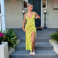 Green shoulder strap ruffled long slit party dress evening gown ball gown nv1863