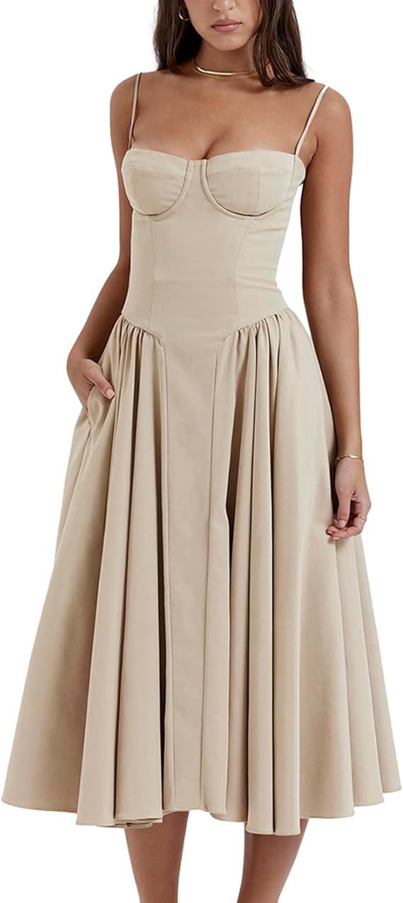 Spaghetti Strap A-Line Loose Midi Dress Gown nv1659