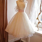 White tube top retro cute tulle short homecoming dress party dress nv3057