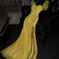 Yellow shiny sequins sweetheart neckline elegant long ball gown evening dress nv3149