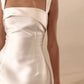 White simple elegant long satin tulle ball gown evening gown wedding dress nv2910