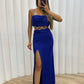 Spaghetti Strap Chic Woman Evening Dresses Gown Royal Blue Ball Gown Stain Side Split Night Dresses Gown robes de soirée nv1645