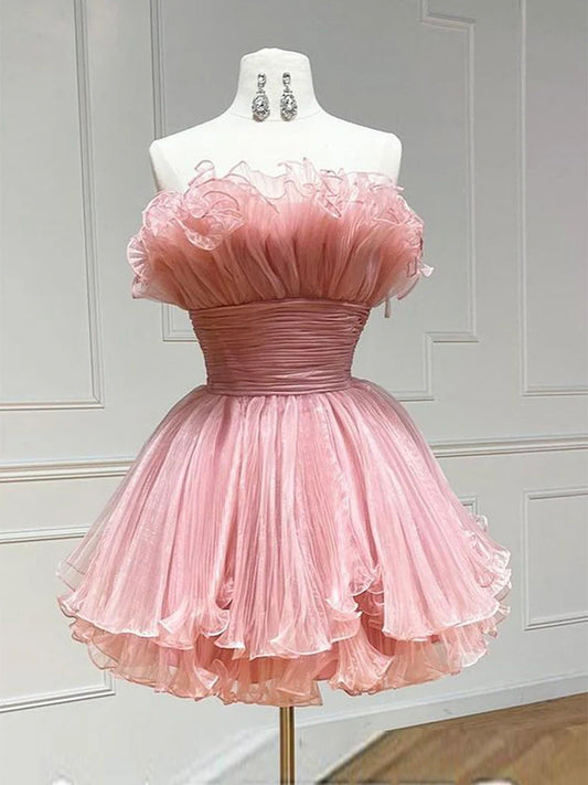 Pink Tulle Short Prom Dress Homecoming Dress Party Dress nv2069