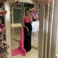 Pink Black Contrast Color Stitching Maxi Satin Long Ball Gown Evening Dress nv2736