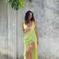 Green shoulder strap ruffled long slit party dress evening gown ball gown nv1863