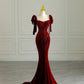 Burgundy Shiny Elegant Spaghetti Strap Long Velvet Sequin Ball Gown Evening Dress Party Dress nv3470