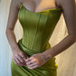 New Arrival Olive Green V-Neck Sleeveless Mermaid Prom Dress Pleats With Split nv1621