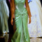 Green off the shoulder bodycon velvet satin long vintage ball gown evening dress nv1931