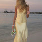 Yellow stylish elegant two-piece long satin ball gown evening dress seaside holiday party dress nv3596