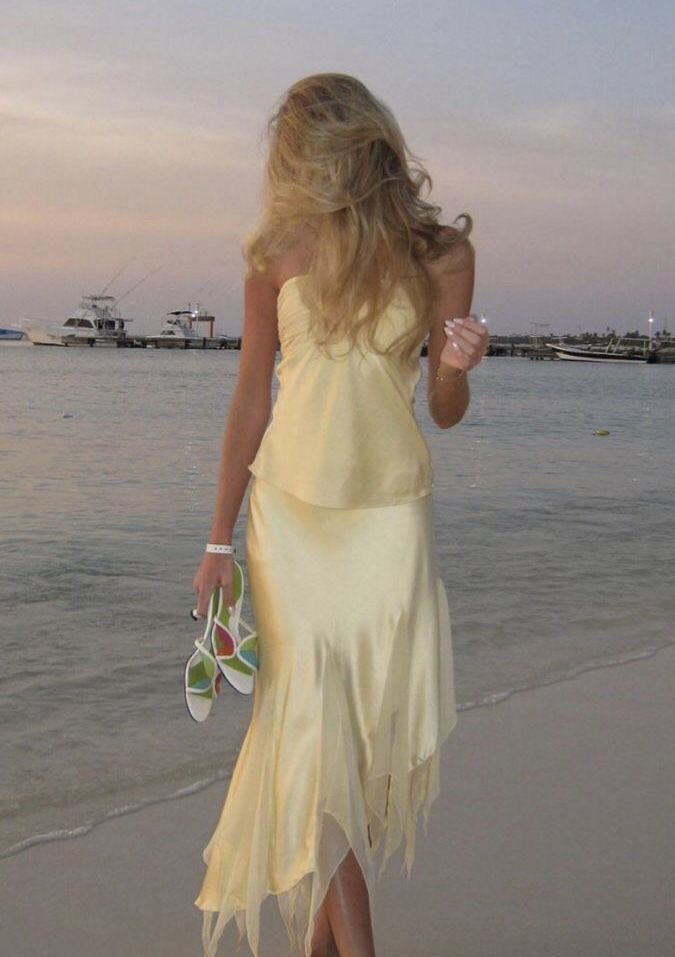 Yellow stylish elegant two-piece long satin ball gown evening dress seaside holiday party dress nv3596