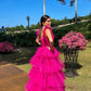 Pink Pitaya Colored Tulle Layered Maxi Dress Long Ball Gown Evening Dress nv2733